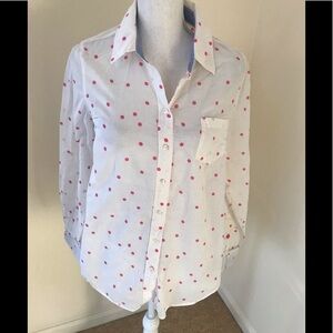 BODEN Size 10 white polka dot button down shirt
